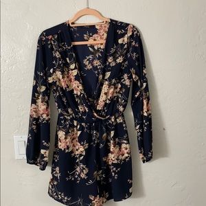Navy blue floral romper